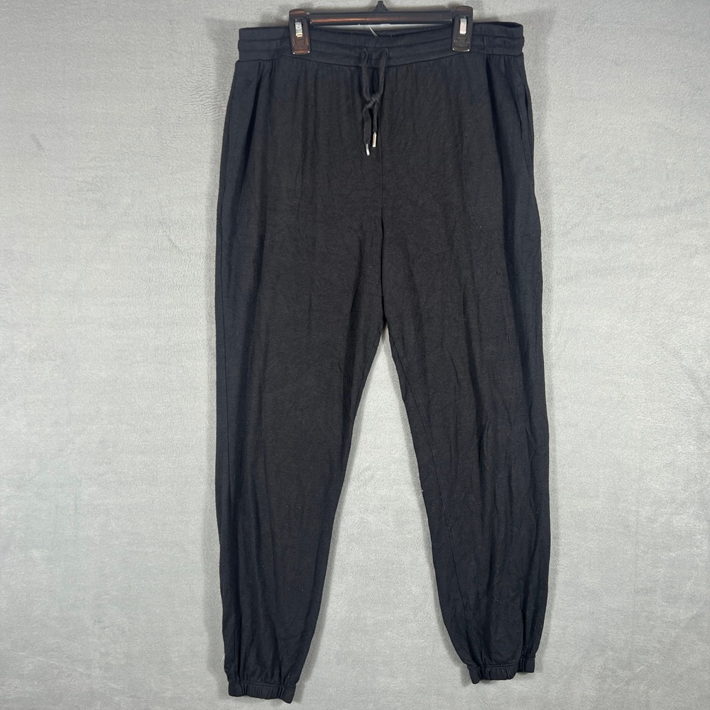 Donna Karan Womens Jogger Pants L Black Solid Pajama Loungewear Drawstring Cuffs